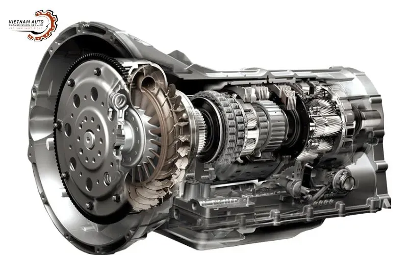 Cấu tạo chi tiết bộ biến mô (Torque Converter) trong hệ thống truyền động ô tô, bao gồm các thành phần chính